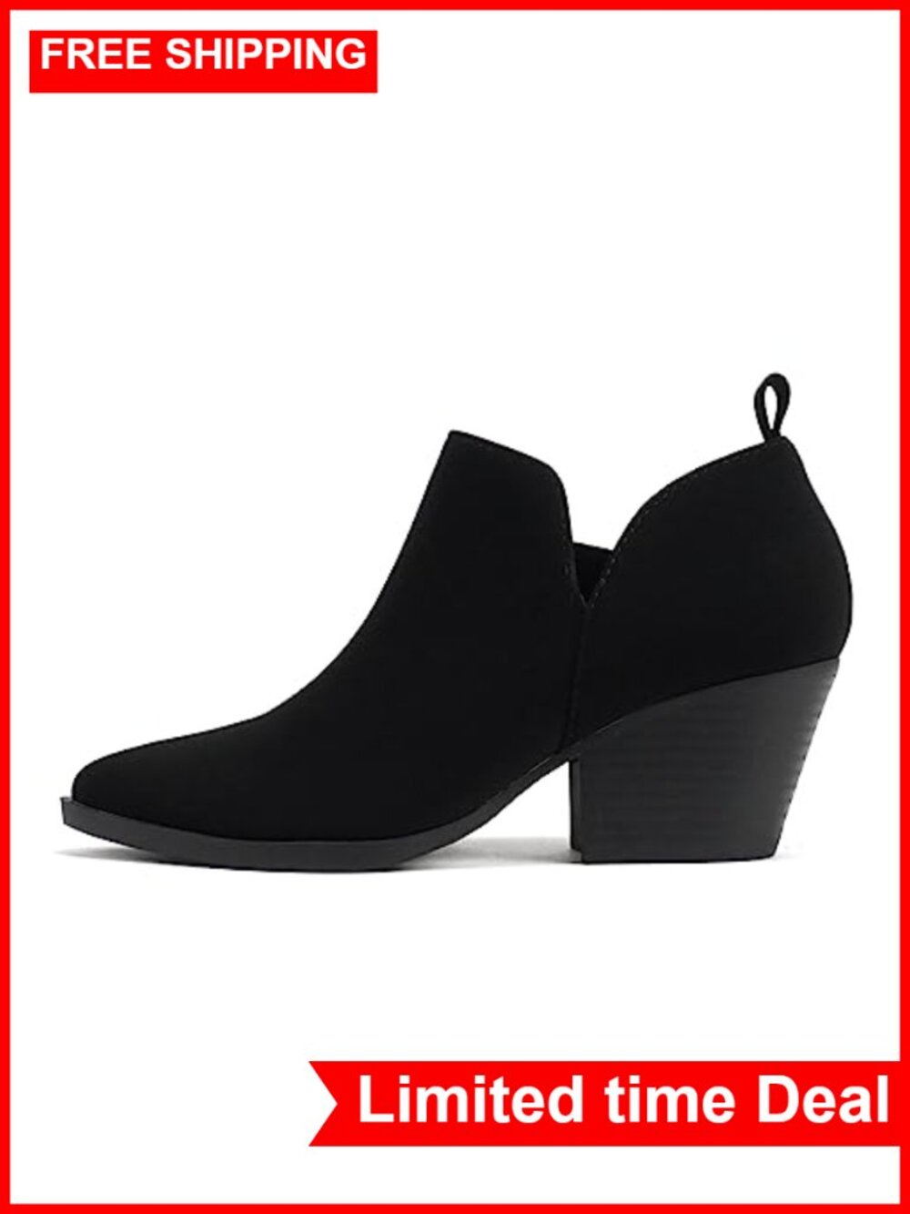 Women's Pointed Toe V Cut Stacked Chunky Low Heel Ankle Boot Bootie Side Zipper